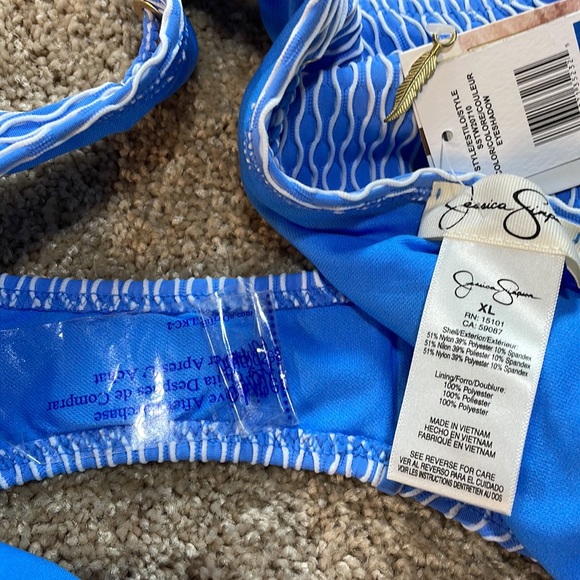 NWT (XL) Jessica Simpson swim bottom sky blue white wave gold grommets brand new - Picture 6 of 10